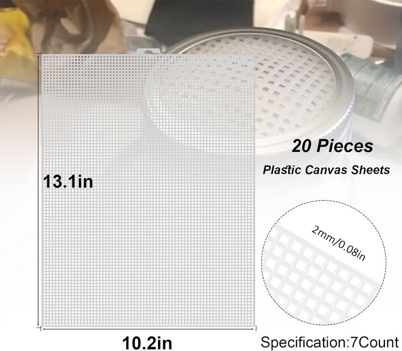 ALISWAT 20 Pieces 7 Count Plastic Canvas Sheets for Embroidery, 10.2 x 13 Inch 7 Mesh Plastic Canvas Sheet, Plastic Mesh, White Eye Mesh for Acrylic Yarn Crafting, Knit Crochet Projects and Make Aquarium - Image 2